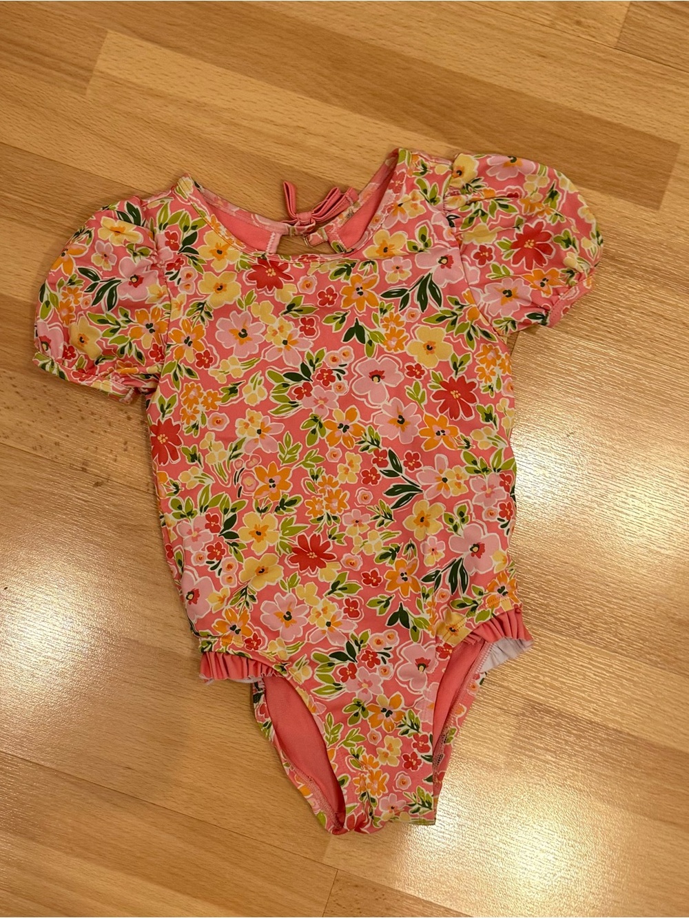 Cynthia Rowley Pink Floral Puff-Sleeve One-Piece READ CONDITION